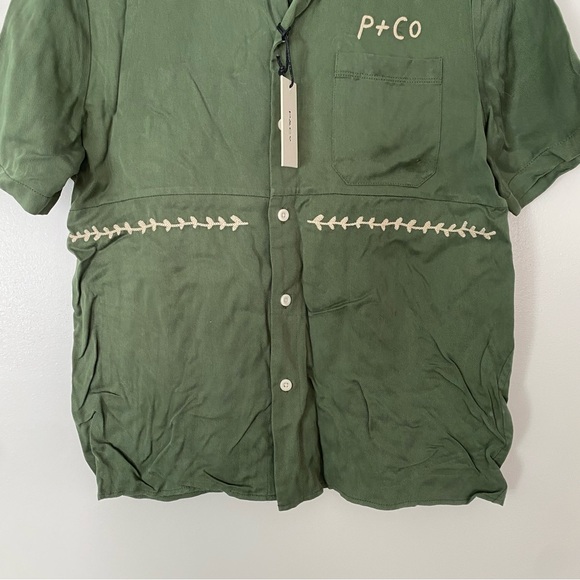 P&Co Green Embroidered Short Sleeve Take is Easy Bowling Boxy Collared Shirt XS - Picture 4 of 10